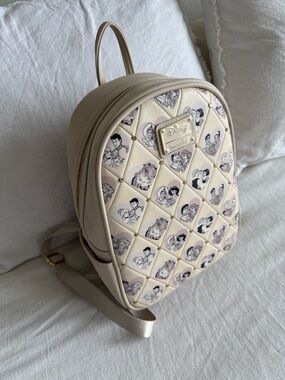 RARE Loungefly Cream Quilted Disney Princess Mini Backpack